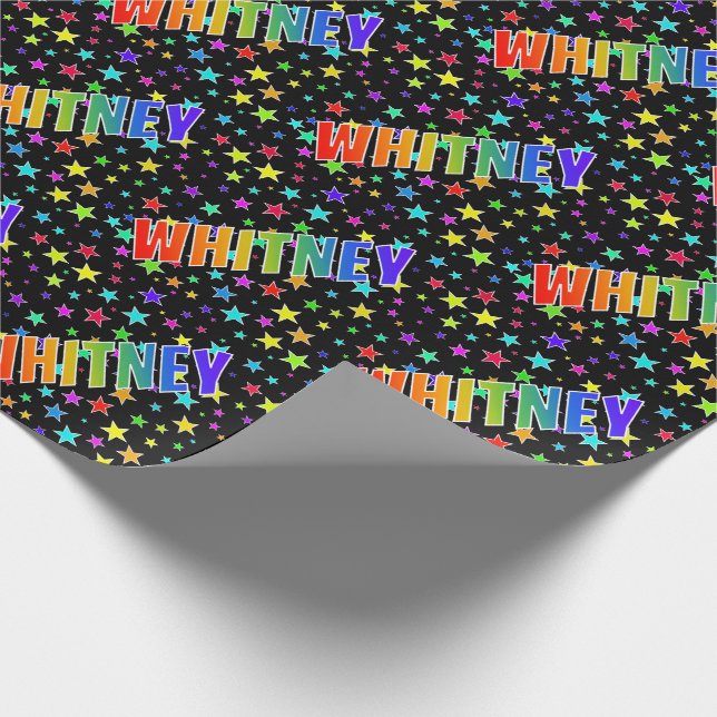 Papel De Presente Primeiro Nome Arco-íris "WHITNEY" + Estrelas (Ponta)