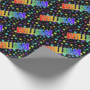 Papel De Presente Primeiro Nome Arco-íris "WILLIAM" + Estrelas