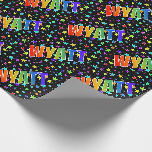 Papel De Presente Primeiro Nome Arco-íris "WYATT" + Estrelas (Ponta)