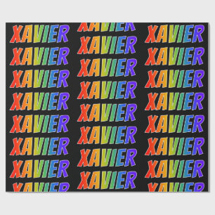 Papel De Presente Primeiro Nome Arco-íris "XAVIER"; Divertido & Colo