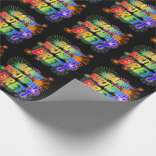 Papel De Presente Primeiro Nome "BRETT", Diversão "FELIZ ANIVERSÁR