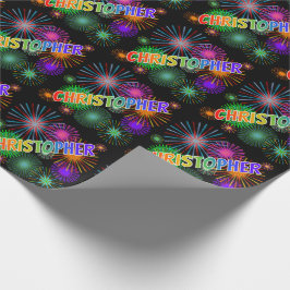 Papel De Presente Primeiro nome "CHRISTOPHER" em Arco-íris + Fogos d