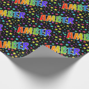 Papel De Presente Primeiro nome do arco-íris "AMBER" + estrelas