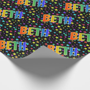 Papel De Presente Primeiro nome do arco-íris "BETH" + estrelas