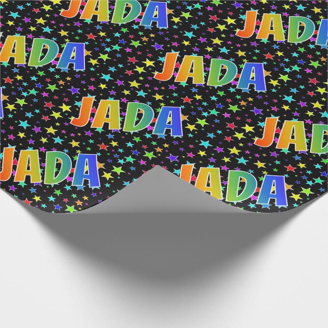 Papel De Presente Primeiro nome do arco-íris "JADA" + estrelas (Ponta)