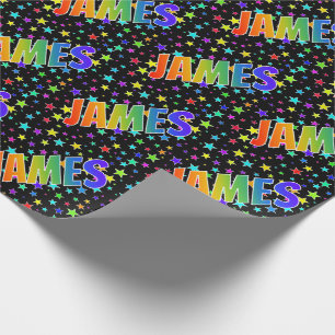 Papel De Presente Primeiro nome do arco-íris "JAMES" + estrelas