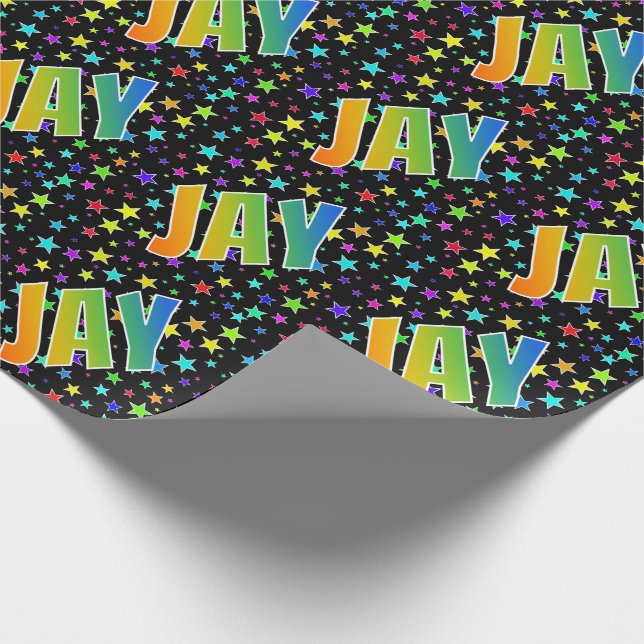 Papel De Presente Primeiro nome do arco-íris "JAY" + estrelas (Ponta)
