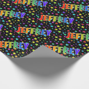 Papel De Presente Primeiro nome do arco-íris "JEFFREY" + estrelas