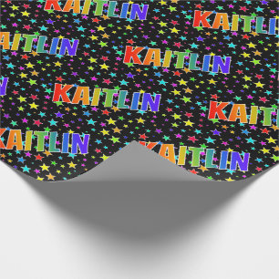 Papel De Presente Primeiro nome do arco-íris "KAITLIN" + estrelas