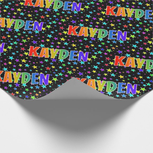 Papel De Presente Primeiro nome do arco-íris "KAYDEN" + estrelas (Ponta)