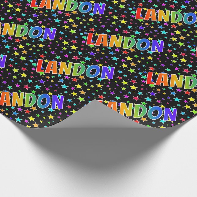 Papel De Presente Primeiro nome do arco-íris "LANDON" + estrelas (Ponta)