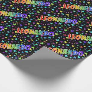 Papel De Presente Primeiro nome do arco-íris "LEONARDO" + estrelas
