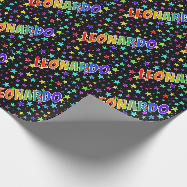 Papel De Presente Primeiro nome do arco-íris "LEONARDO" + estrelas (Ponta)