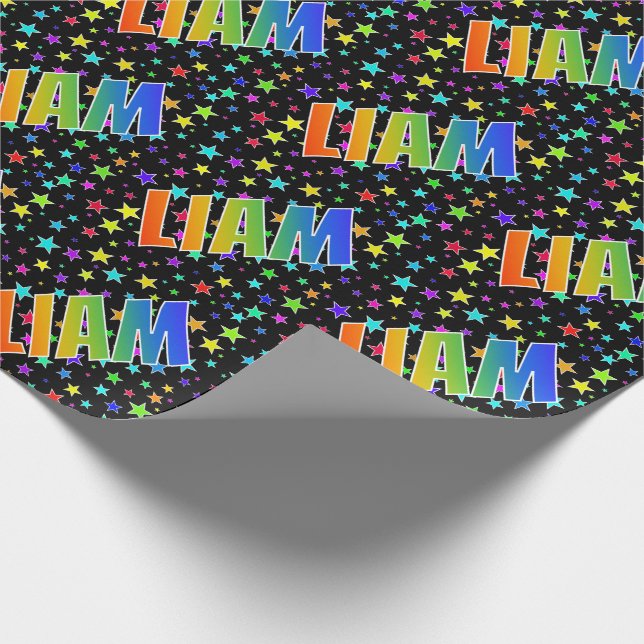 Papel De Presente Primeiro nome do arco-íris "LIAM" + estrelas (Ponta)