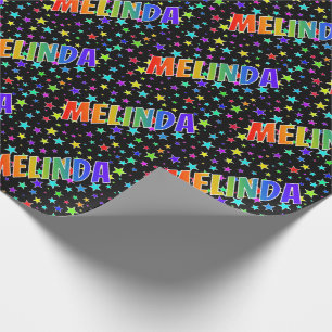 Papel De Presente Primeiro nome do arco-íris "MELINDA" + estrelas