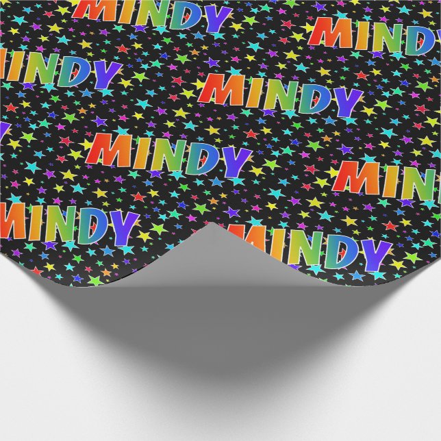 Papel De Presente Primeiro nome do arco-íris "MINDY" + estrelas (Ponta)