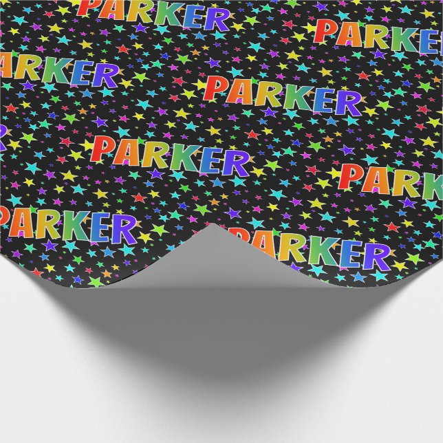 Papel De Presente Primeiro nome do arco-íris "PARKER" + estrelas (Ponta)