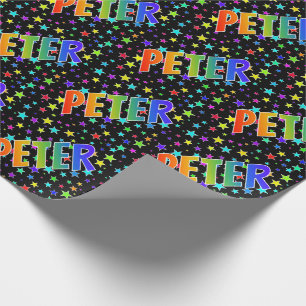 Papel De Presente Primeiro nome do arco-íris "PETER" + estrelas