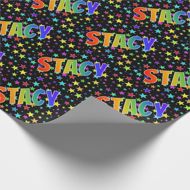 Papel De Presente Primeiro nome do arco-íris "STACY" + estrelas (Ponta)