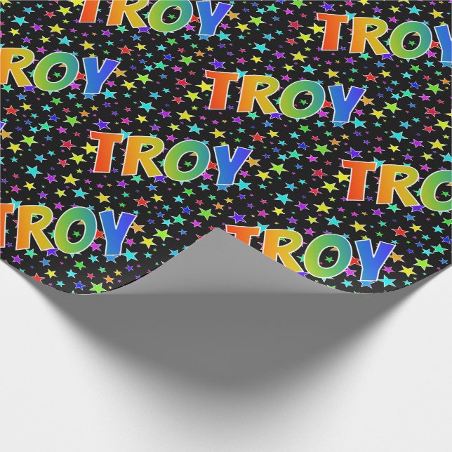 Papel De Presente Primeiro nome do arco-íris "TROY" + estrelas (Ponta)
