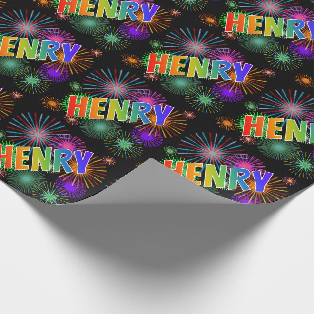 Papel De Presente Primeiro nome "HENRY" + Fogos de Artifício Arco-ír (Ponta)