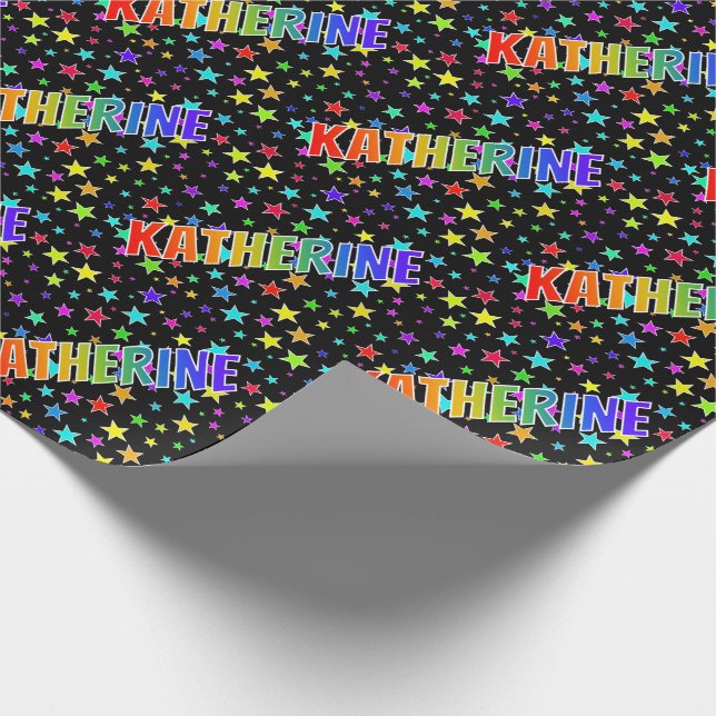 Papel De Presente Primeiro Nome "KATHERINE" + Estrelas Arco-íris (Ponta)