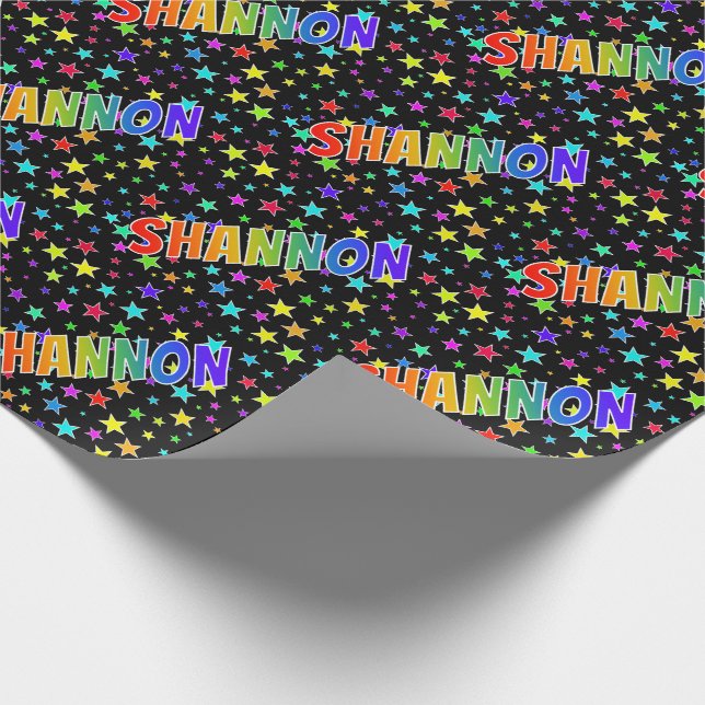 Papel De Presente Primeiro Nome "SHANNON" + Estrelas Arco-íris (Ponta)