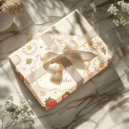 Papel De Presente Primeiro primeiro aniversario de Morango Rosa