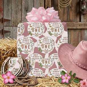Papel De Presente Primeiro Rodeio Rosa Vaqueira Ocidental Aniversári