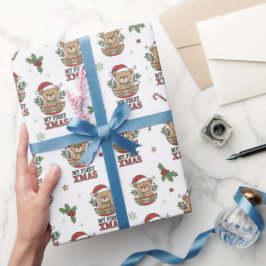 Papel De Presente Primeiro Urso de Pelúcia de Natal Presente 