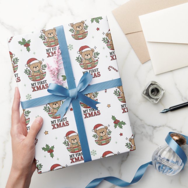 Papel De Presente Primeiro Urso de Pelúcia de Natal Presente  (Presentear)