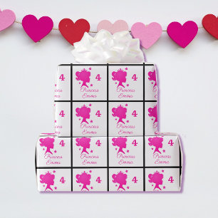 Papel De Presente Princesa Adicione Nome da Menina Bonito Rosa e Bra