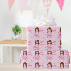Papel De Presente Princesa Aniversário Bonita Rosa Personalizada Ra