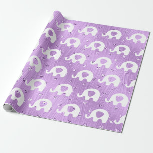 Papel De Presente Princesa Chá de fraldas de Elefante Branco Roxo