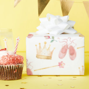Papel De Presente Princesa Coroa Wand Rosa Menininha Aniversário