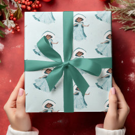 Papel De Presente Princesa de Natal Flocos de Neve Meninas Azul