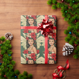 Papel De Presente Princesa do Natal Tropical Retro dos Anos 50