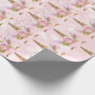 Papel De Presente Princesa Floral Cor-de-Rosa Cintilante Unicórnio
