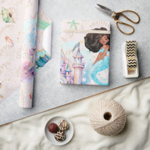 Papel De Presente Princesa Mermaida Negra Sob o Mar