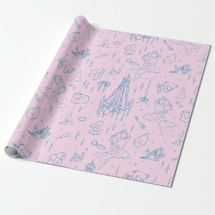 Papel De Presente Princesa Sereia Fantasia Oceânica Azul Padrão Toil