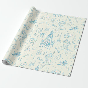 Papel De Presente Princesa Sereia Fantasia Oceânica Azul Padrão Toil