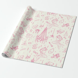 Papel De Presente Princesa Sereia Fantasia Oceânica Padrão Toile Ros