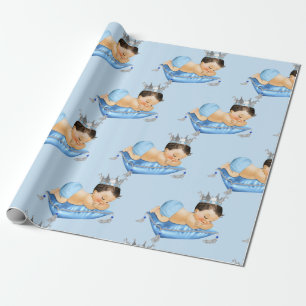 Papel De Presente Príncipe Real Bebê Azul e Travesseiro Menino Prata
