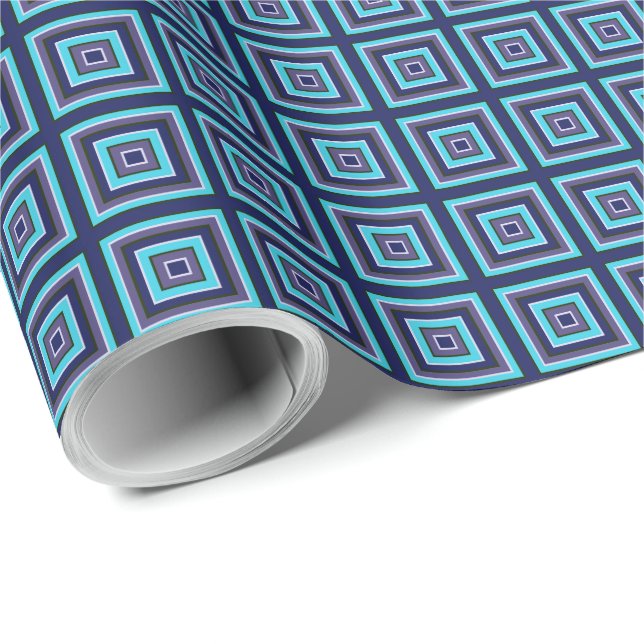 Papel De Presente Prisões Quadrados Marinho Turquesa Verde Roxo Bran (Ponta do rolo)