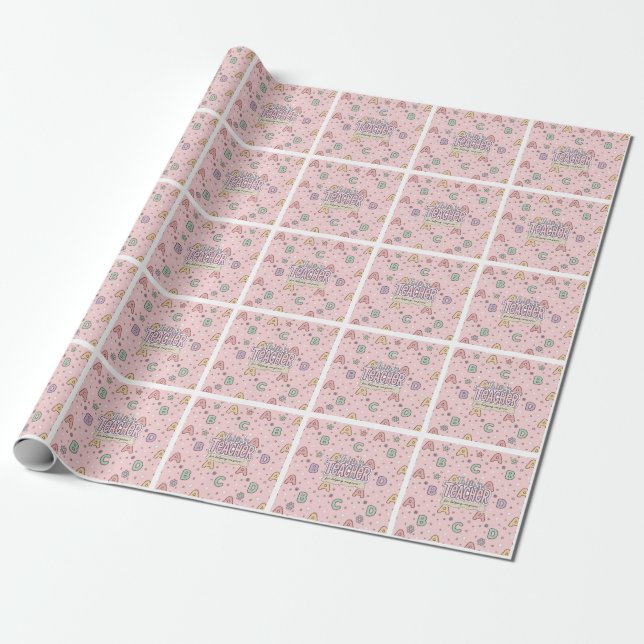 Papel De Presente Professor de Letras Rosa  Padrão Escolar  (Desenrolado)