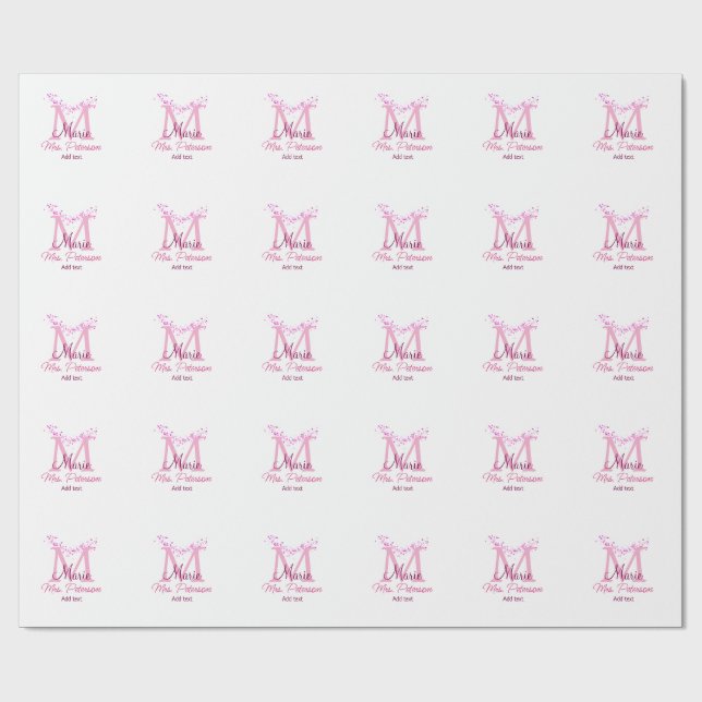 Papel De Presente Professor de monograma de brilho cardíaco rosa Sra (Aberto)