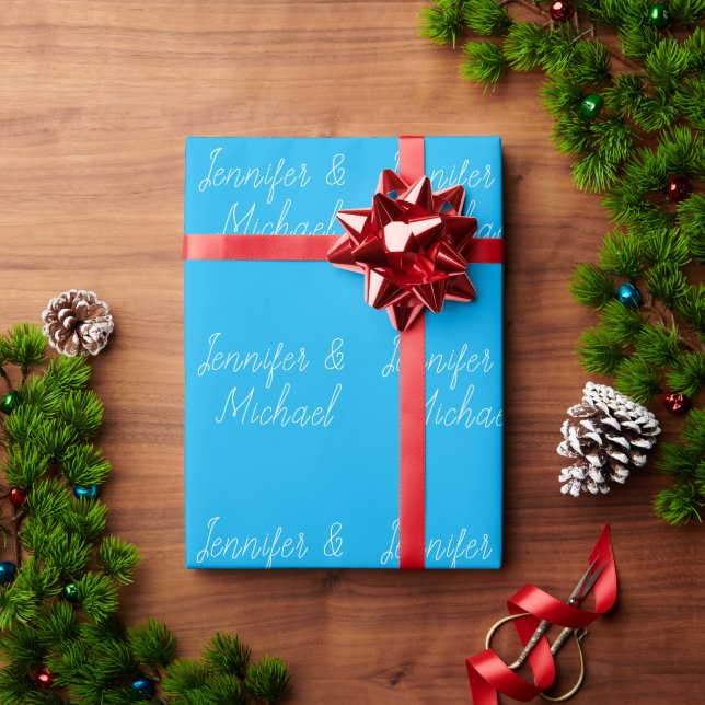Papel De Presente Profissional de Casamento Escrita Clássica Azul (Presente de Natal)