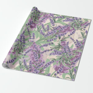 Papel De Presente Profusão de Lavanda Pó Rosa Floral Rústica