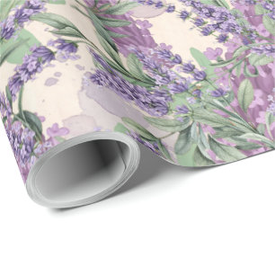Papel De Presente Profusão de Lavanda Pó Rosa Floral Rústica