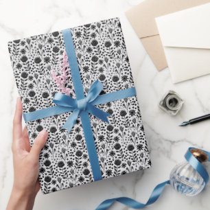 Papel De Presente Protea Floral Impressão Millefleur preto branco